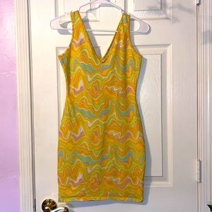 Tight dress from target with bright pastel colors and a v neck